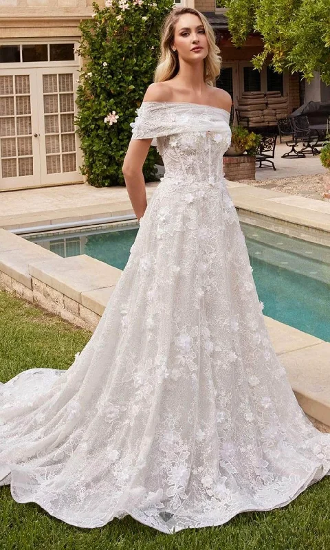 Cinderella Divine CD860W - Strapless Bridal Gown with Floral Appliques