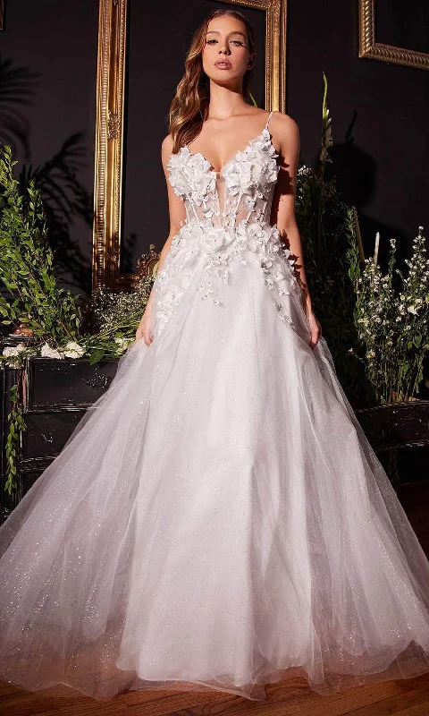 Cinderella Divine CM321W - Sleeveless Bridal Gown with Floral Details