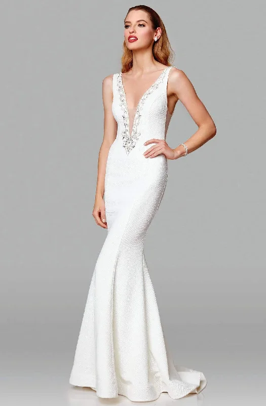 Clarisse - 600129 Embellished Deep V-neck Mermaid Dress