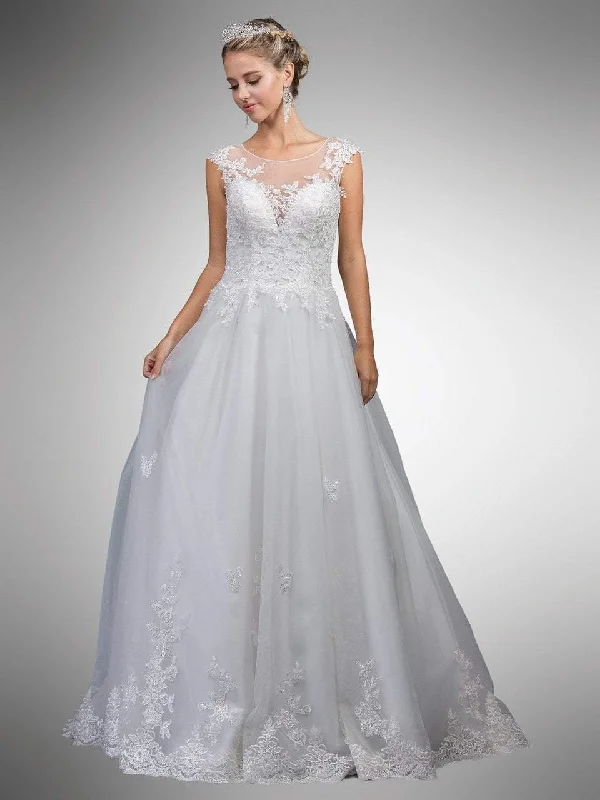 Dancing Queen Bridal - 23 Cap Sleeve Illusion Floral Appliqued Ballgown