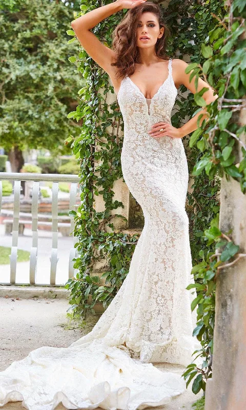 Jovani Bridal F03864 - Plunging Lace Bridal Gown