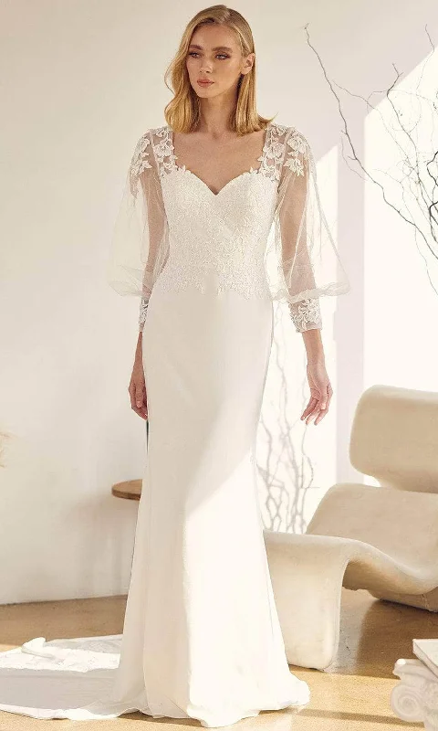 Nox Anabel Bridal JE919 - Illusion Sleeve Sheath Bridal Gown