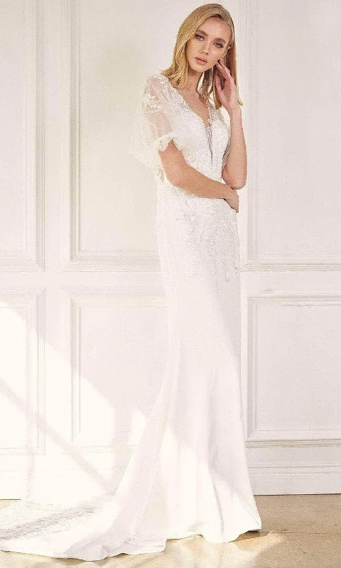 Nox Anabel JE927 - Embroidered Plunging V-neck Wedding Dress