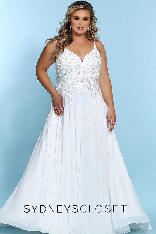 Sydney's Closet Bridal - SC5247 Embroidered V Neck Wedding Dress