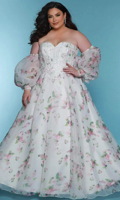 Sydney's Closet Bridal SC5323 - Floral Printed Sweetheart Neck Prom Gown