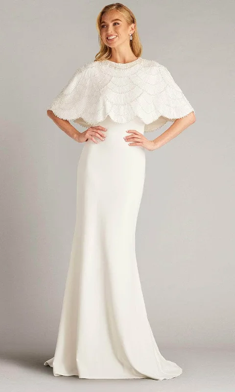 Tadashi Shoji CFK24427LBR - Cape Sleeve Pearl Embellished Bridal Gown