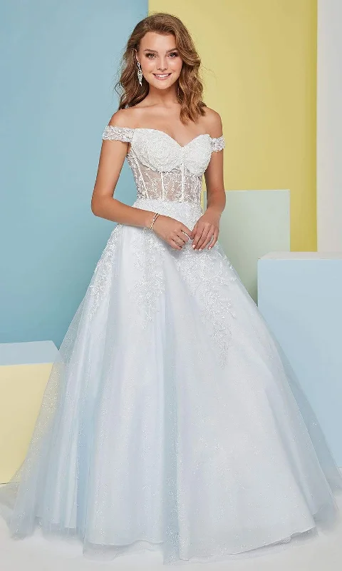 Tiffany Designs - 16464 Lace Off Shoulder Tulle A-Line Gown