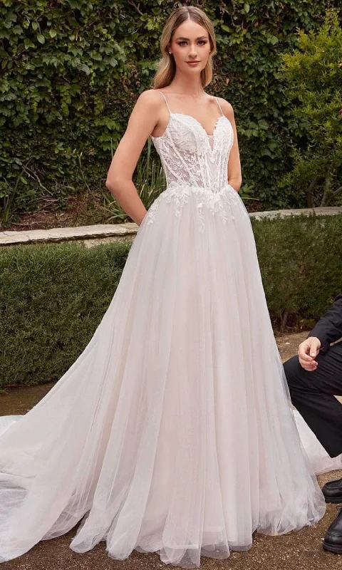 Cinderella Divine CD854W - Sleeveless Bridal Dress with Lace Applique