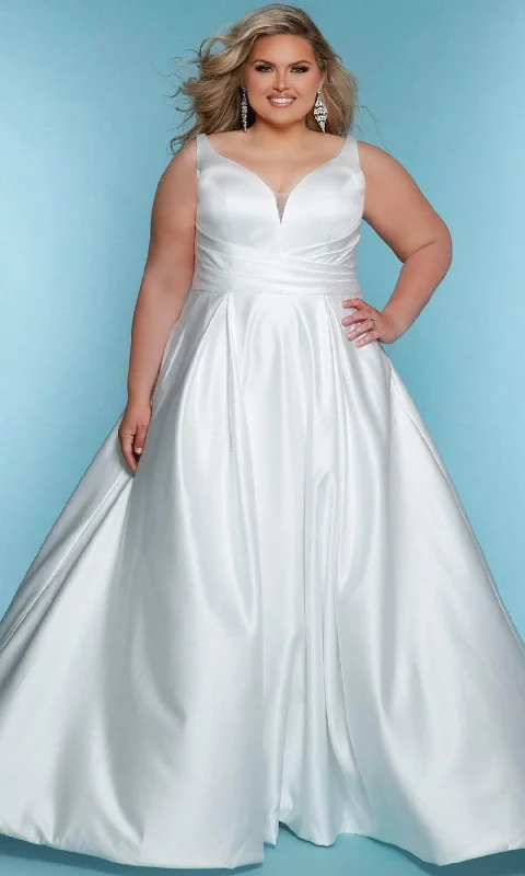 Sydney's Closet Bridal SC5317 - V-Neck Pleated Detail Prom Gown