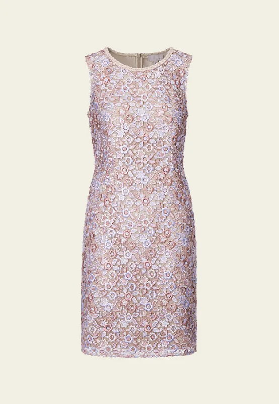 Pink Lace Sleeveless Midi Dress