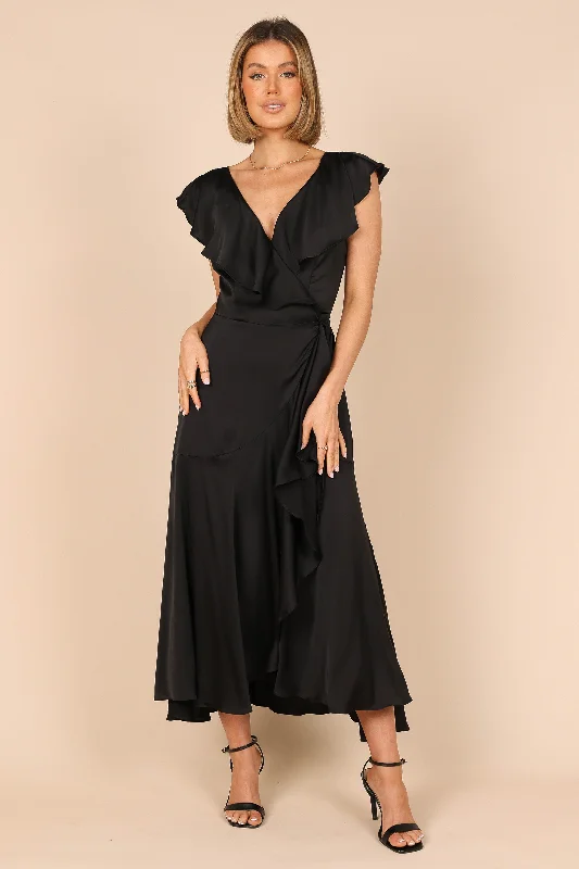 Cally Frill Shoulder Midi Dress - Black