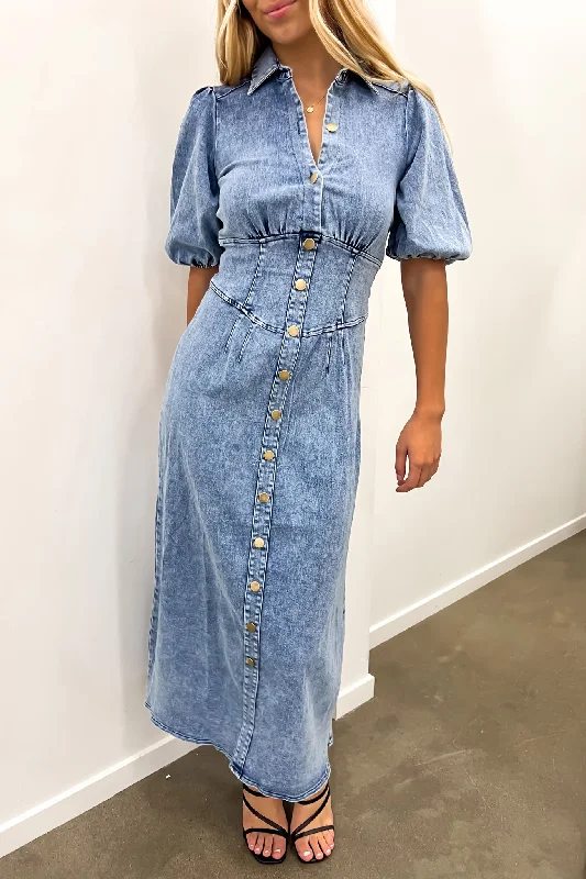 Georgina Denim Midi Dress Light Blue