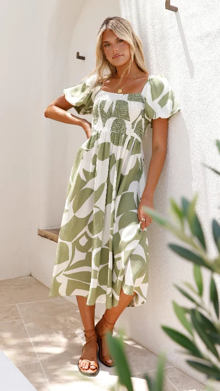 Ilene Midi Dress - Sage Print