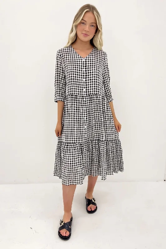 Kaylah Midi Dress Black Gingham