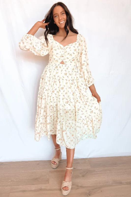 Maeve Midi Dress Cream Floral