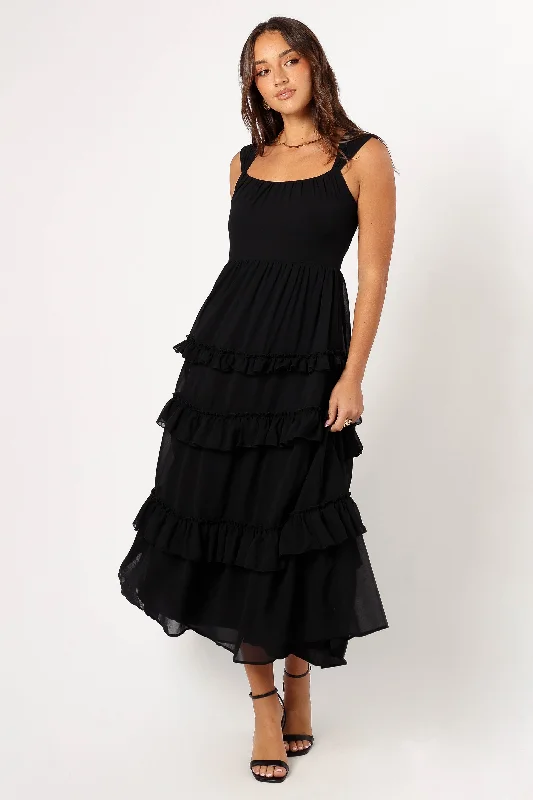 Marli Ruffle Midi Dress - Black