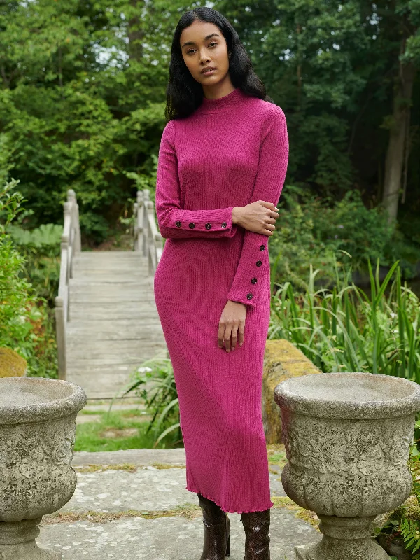 Berry Rib Knit High Neck Dress