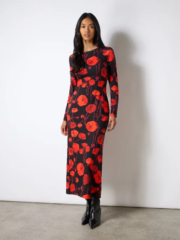 Red Floral Print Jersey Dress