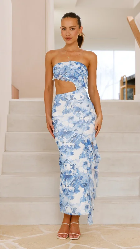 Zinnia Midi Dress - Blue Floral